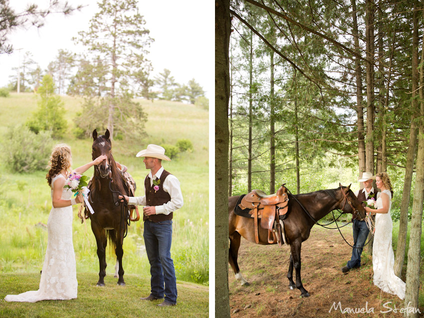Bride groom and horse at Pine Brook Farm